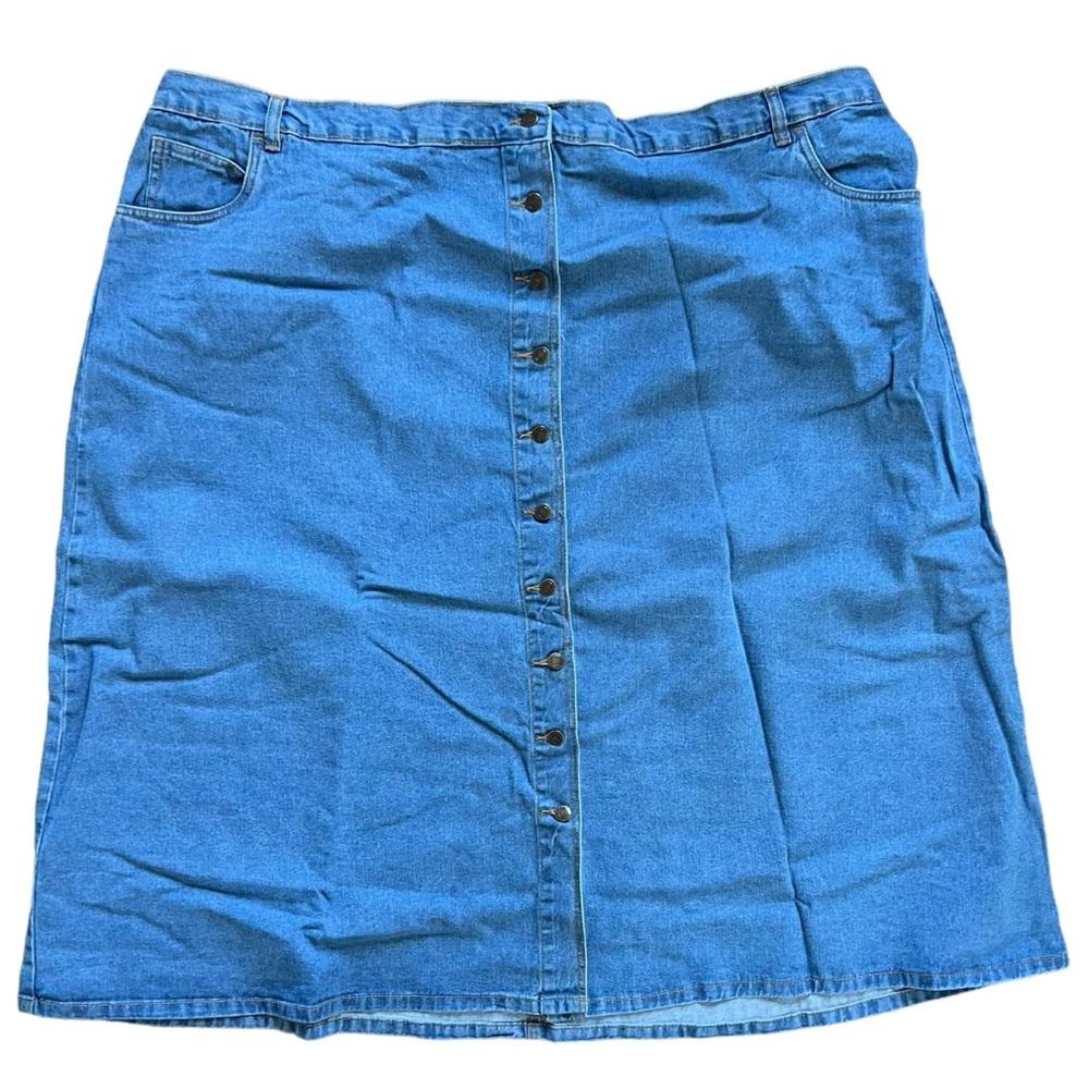 NWT Woman Within Button Front A-Line Denim Skirt Blue Jean Skirt Women sz 34W/6X
